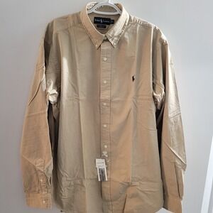 NWT Ralph Lauren Classic Fit Long Sleeve Button Down Shirt Men's Size XL Beige